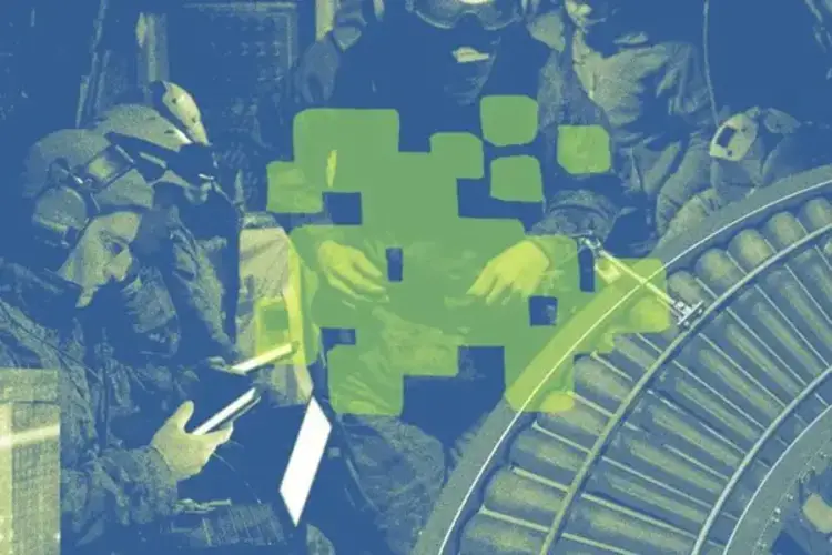 Image of soldiers with a digital overlay.